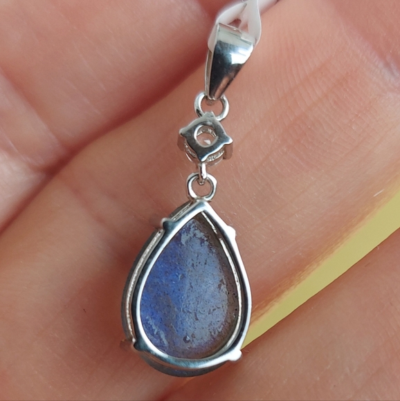 Natural Labradorite & CZ 925 Sterling Silver Pendant - Picture 4 of 5